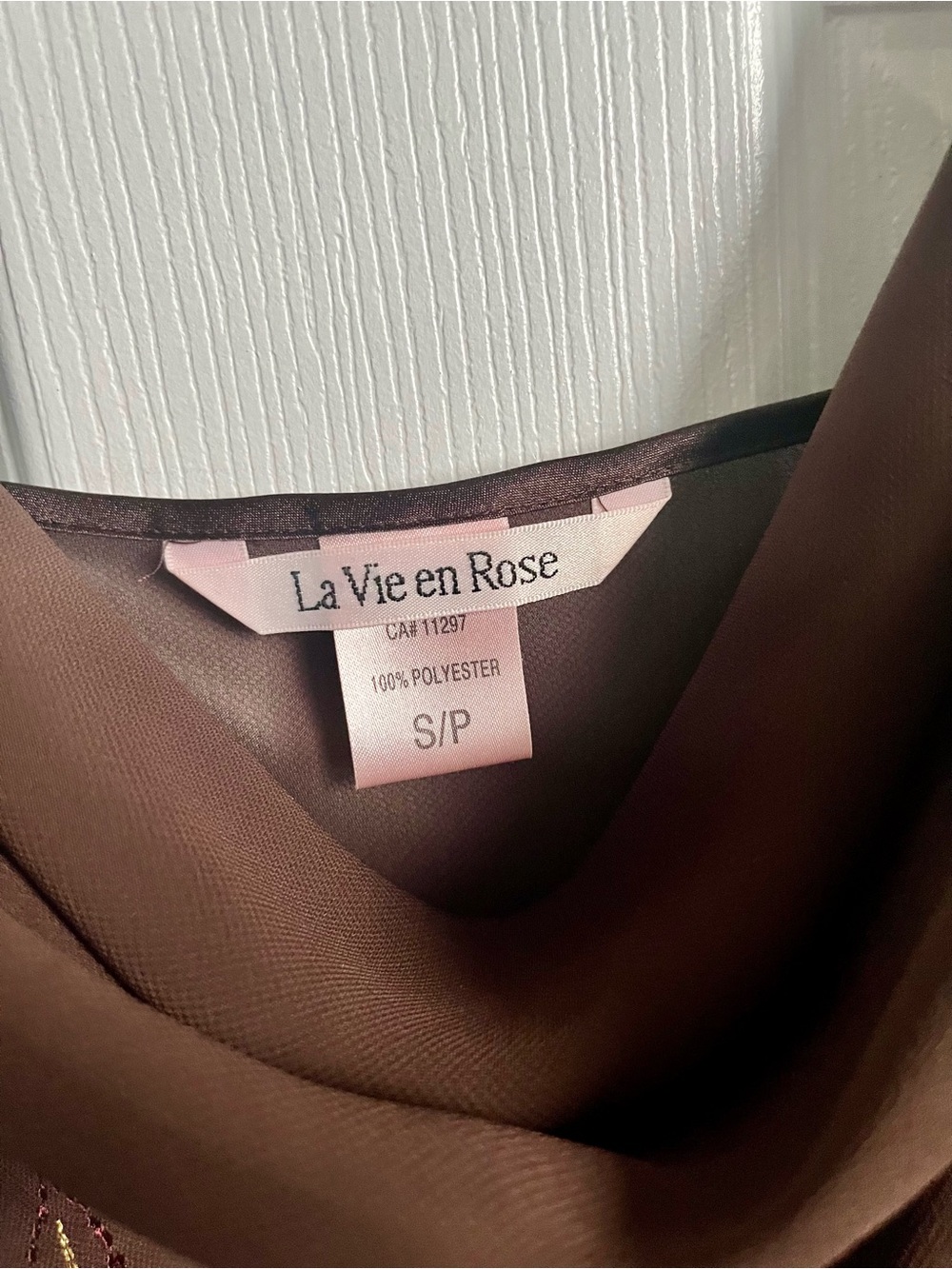 Y2K La Vie En Rose Slip Dress Brown Satin Cowl Neck Maxi Beaded Floral Small - Picture 3 of 5